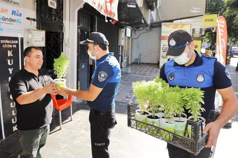 Şehitkamil’de esnafa reyhan çiçeği hediyesi
