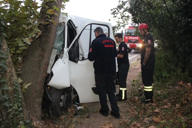 Asırlık çınar ağacına çarpınca araç içinde sıkıştı
