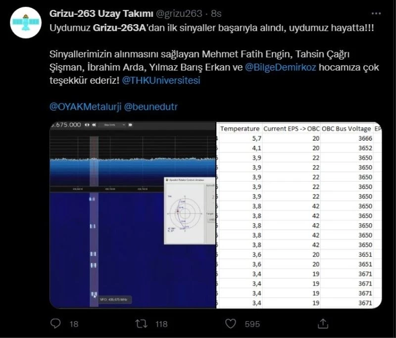 Türkiye’nin ilk cep uydusundan ilk sinyal alındı
