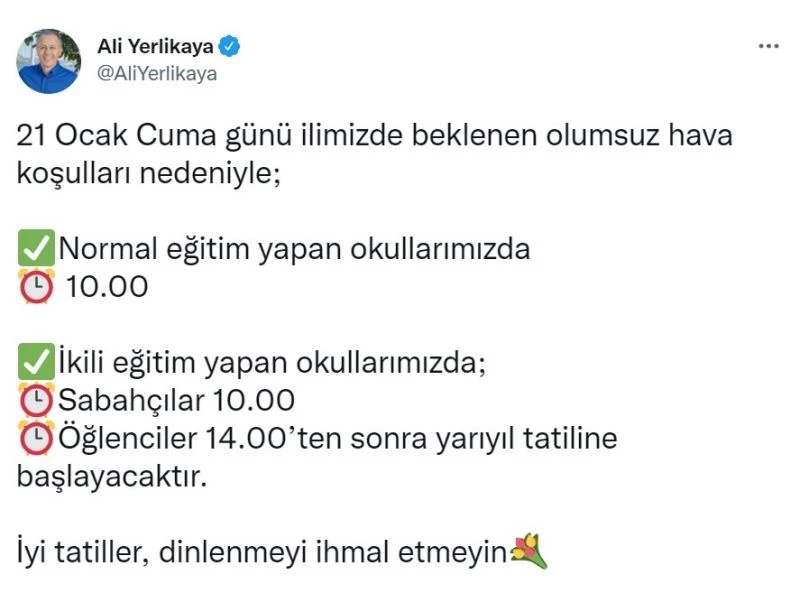 Vali Yerlikaya’dan yarıyıl tatiliyle ilgili açıklama
