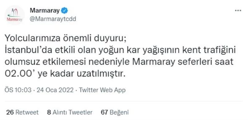 Marmaray seferleri saat 02.00’a kadar uzatıldı
