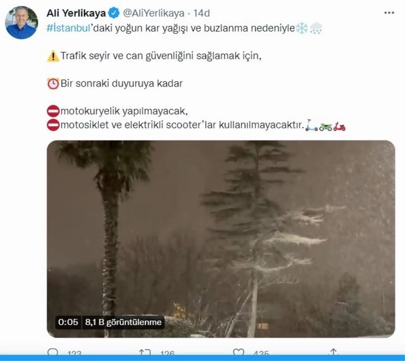 İstanbul’da kar yağışı nedeniyle motokuryelik yapılmayacak
