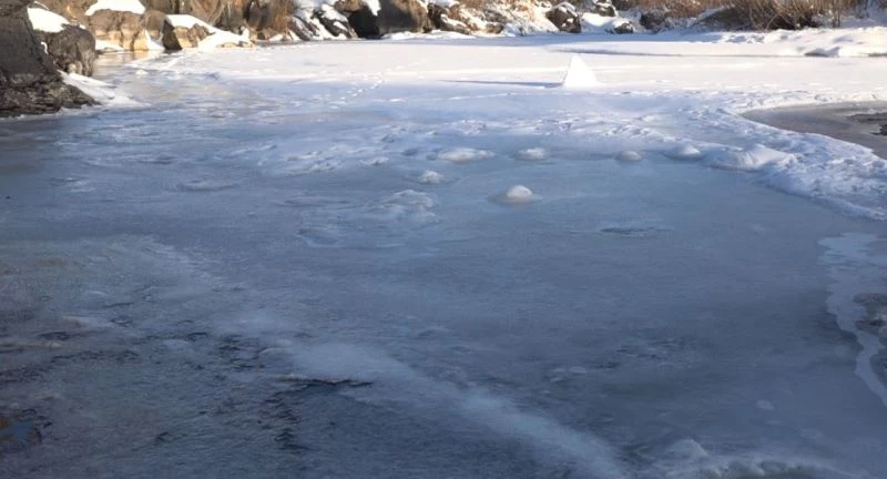Balık göçünün en güzel şekilde izlendiği Deli Çay dondu
