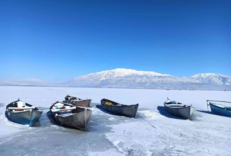 Nilüferleriyle ünlü Işıklı Baraj Gölü dondu
