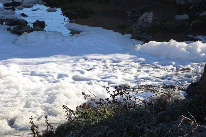 Türkiye’nin tersine akan tek akarsuyu olan ’Tersakan Çayı’ kirlilikten köpürdü
