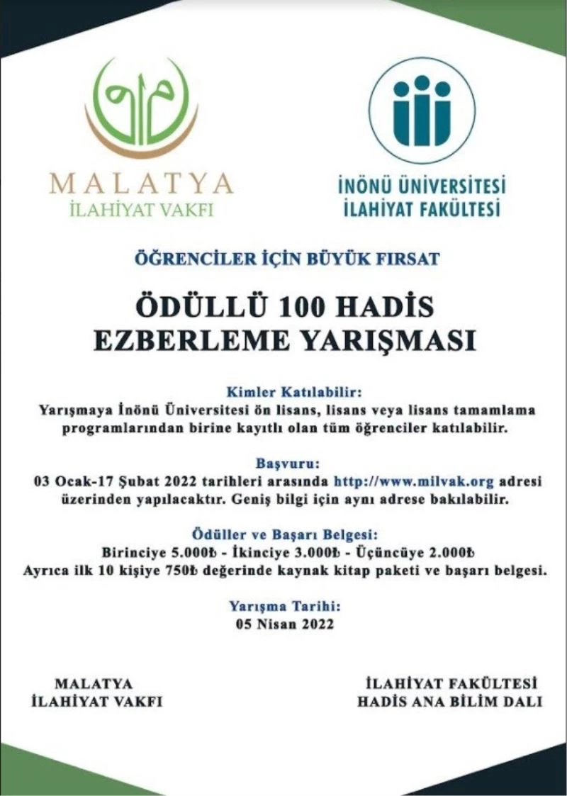 Ödüllü hadis ezberleme yarışması
