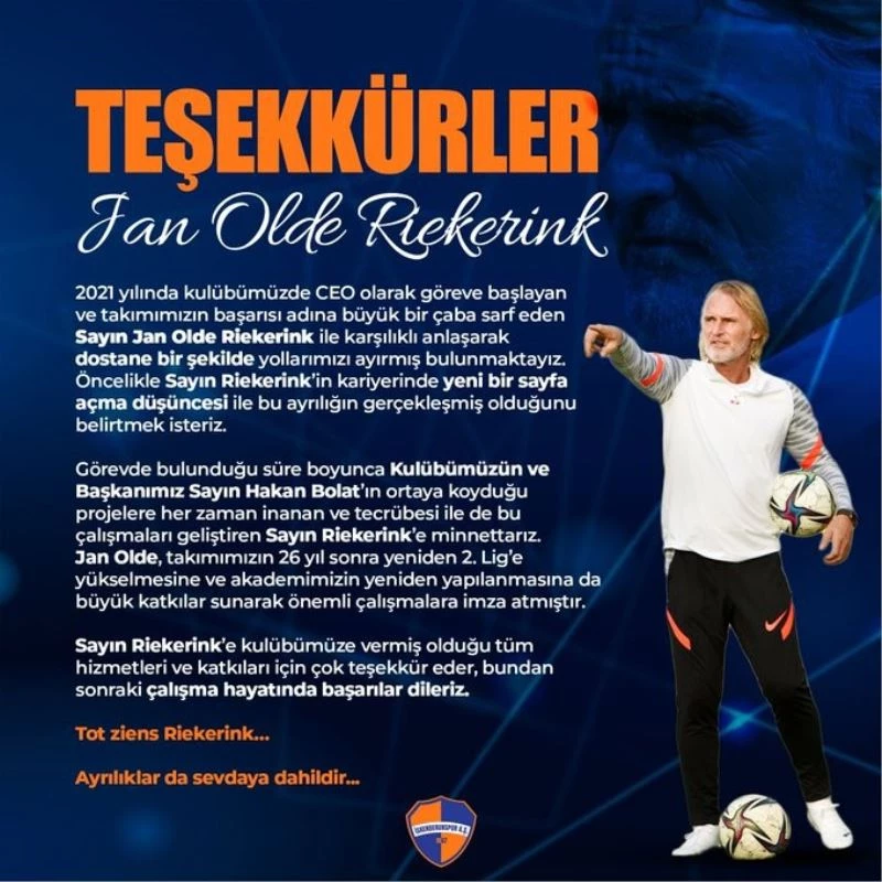 İskenderunspor’da Riekerink ile yollar ayrıldı