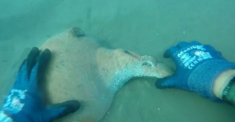 Zıpkınla avlanırken bulduğu küp Sahil Güvenlik ekipleri gözetiminde çıkartıldı
