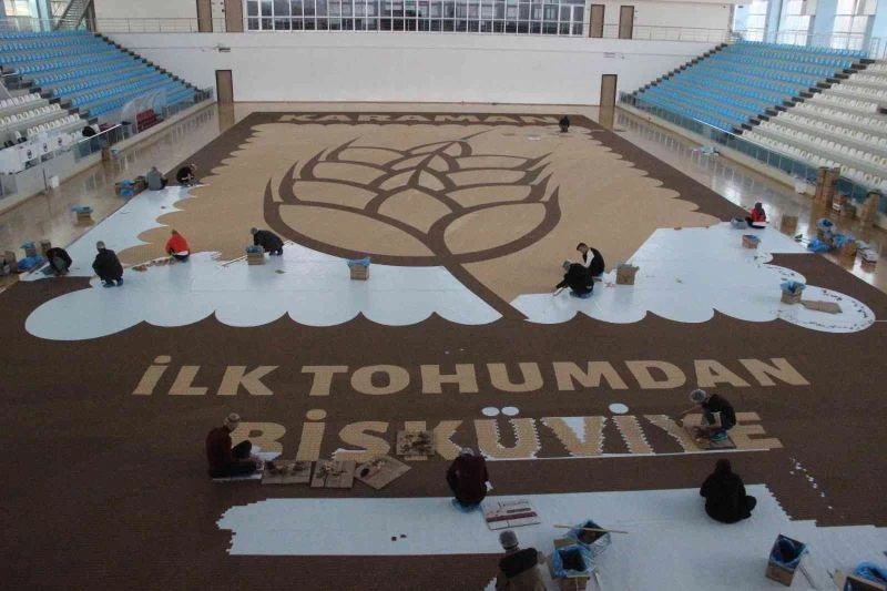 3 ton bisküviden yapılan dünyanın en büyük buğday başağı mozaiği tamamlanmak üzere
