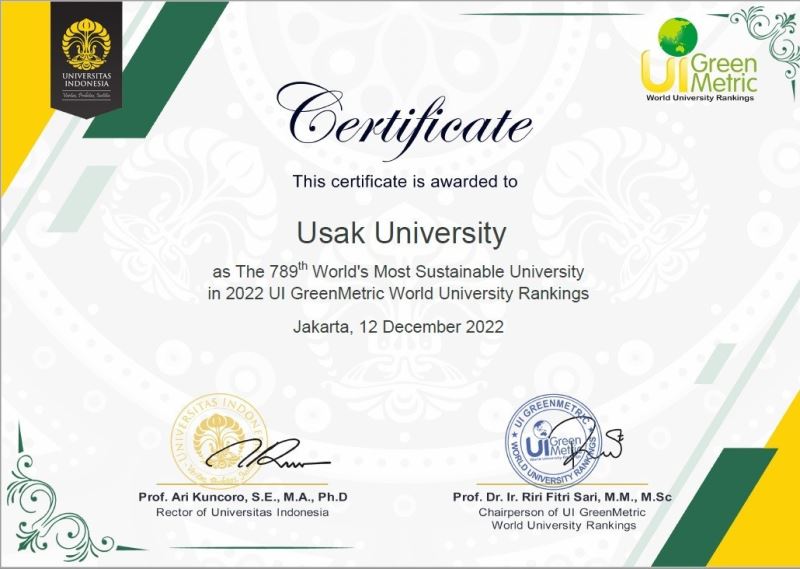 Uşak Üniversitesi “UI GreenMetric” sıralamasında 3 yıl üst üste ilk 1000’de
