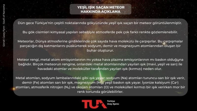 Türkiye Uzay Ajansı’ndan “yeşil ışık saçan meteor” açıklaması

