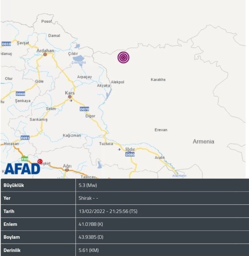 AFAD: “Ermenistan’da 5.3 büyüklüğünde deprem oldu”
