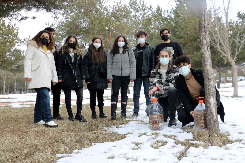 Atık malzemelerden kap yapıp sokak hayvanları için yem bıraktılar
