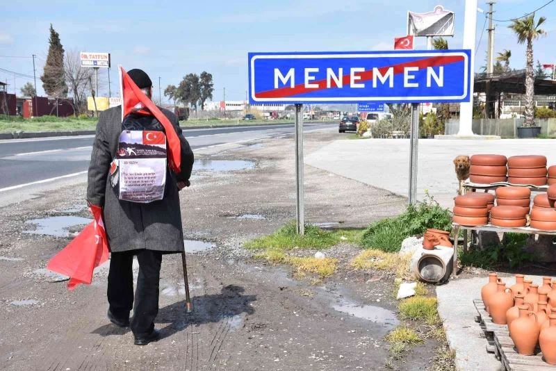 68 yaşında elinde bastonuyla İzmir’den Çanakkale’ye yürüyor
