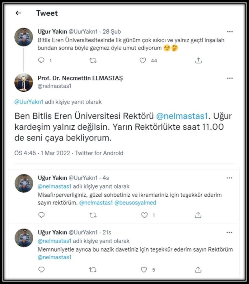 “İlk günüm çok sıkıcı ve yalnız geçti” diyen öğrenciye rektörden çay daveti
