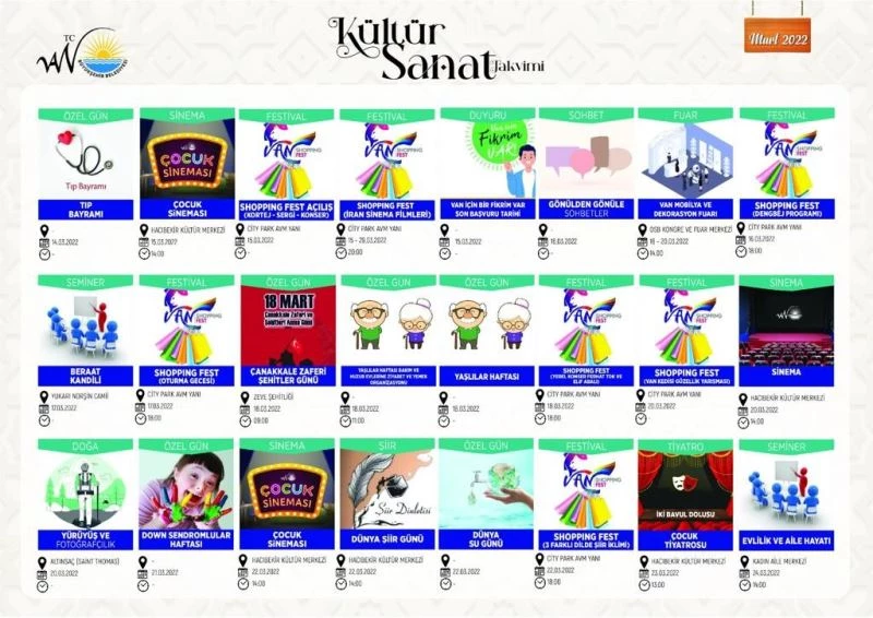 Van Büyükşehir Belediyesi mart ayı kültür sanat takvimi yayınlandı
