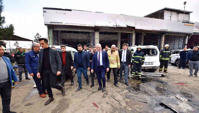 Vali Karaloğlu, patlamanın olduğu 3. Sanayi Sitesi’nde incelemede bulundu
