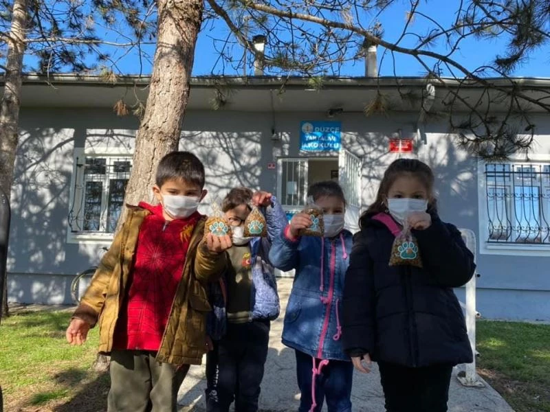 Minikler sokak hayvanlarını yemledi
