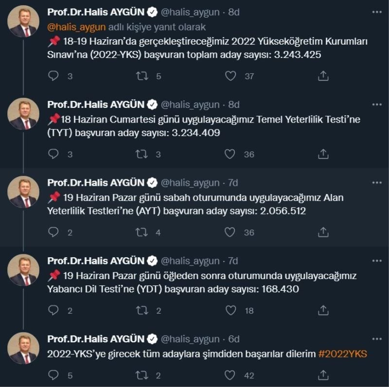 ÖSYM Başkanı Aygün: 