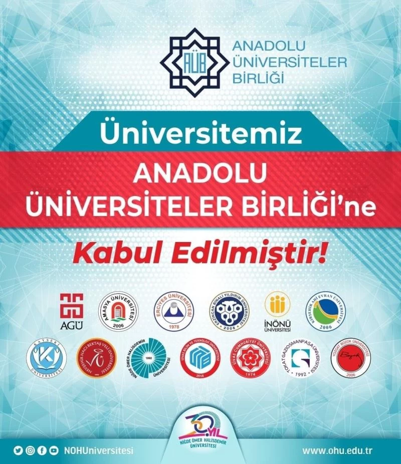 Niğde Ömer Halisdemir Üniversitesi, Anadolu Üniversiteler Birliğine kabul edildi
