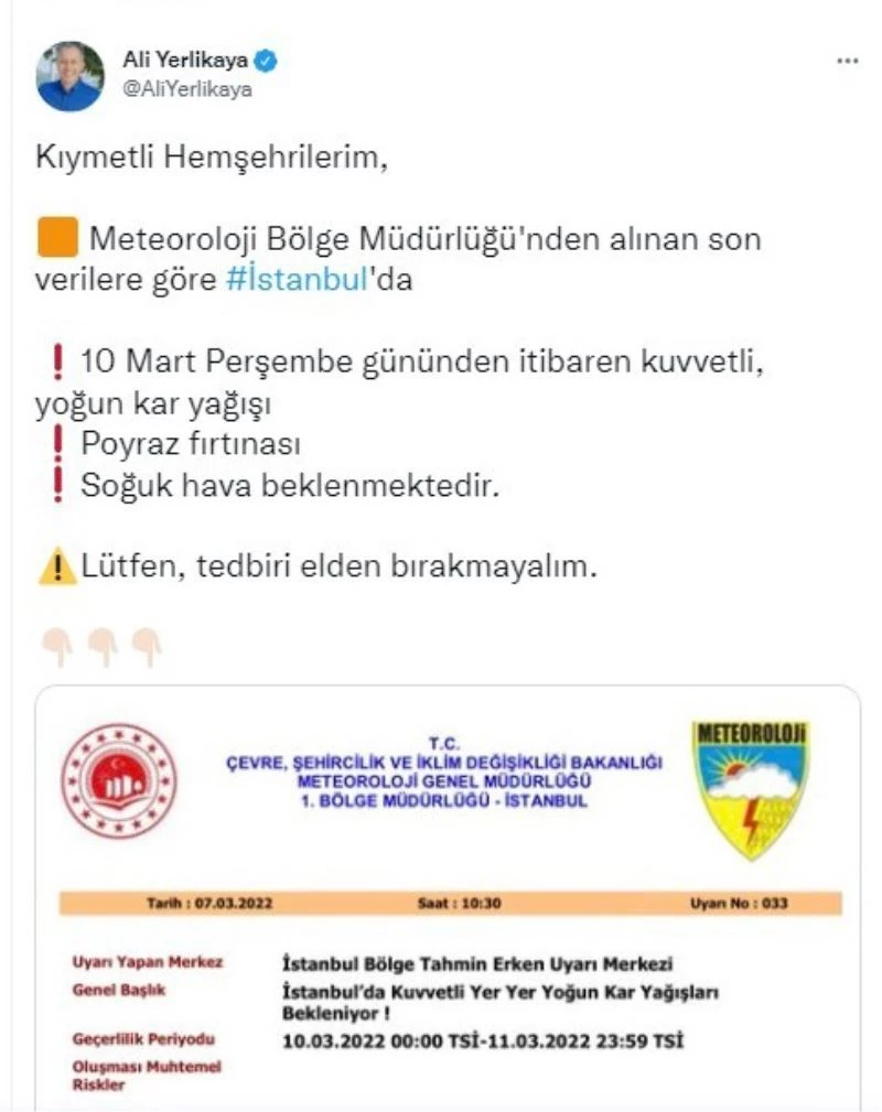 Vali Yerlikaya, beklenen kar yağışına karşı İstanbulluları uyardı
