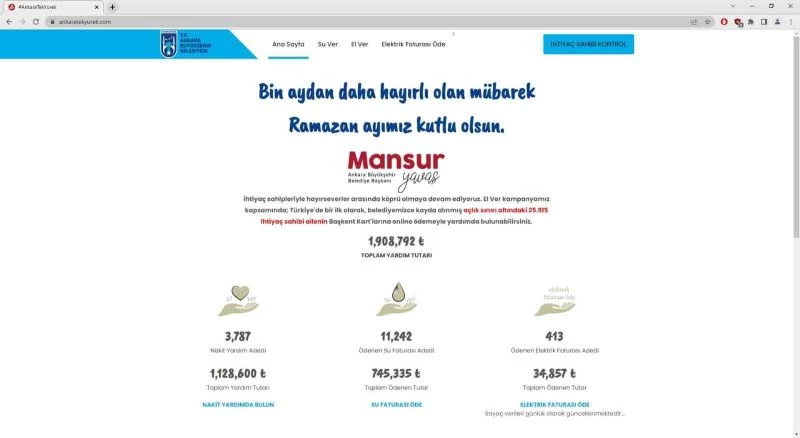 Ankara Büyükşehir’den ihtiyaç sahiplerinin ödenmemiş elektrik faturaları için kampanya
