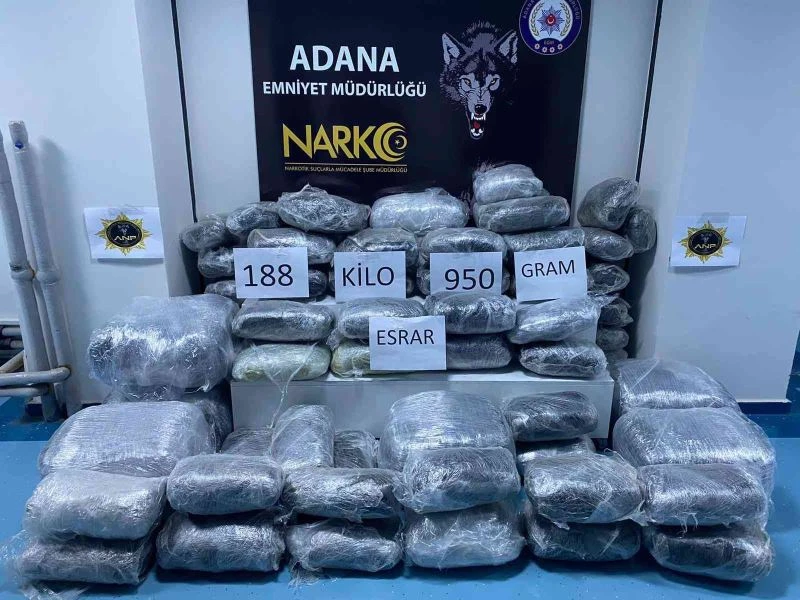 Adana’da 188 kilo esrar ele geçirildi
