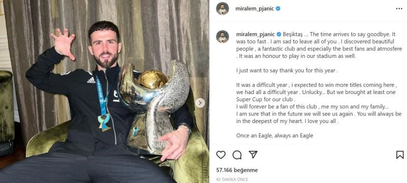 Pjanic, Beşiktaş’a veda etti