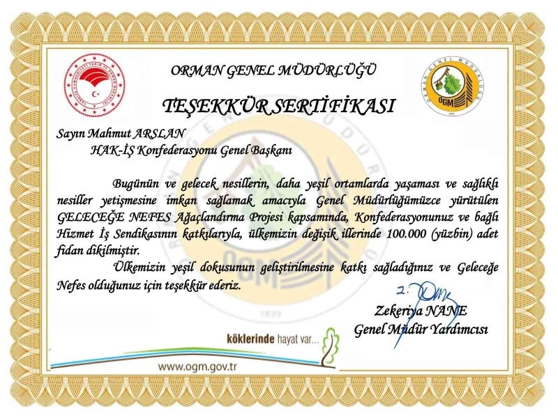 HAK-İŞ 100 bin fidanla geleceğe nefes oldu
