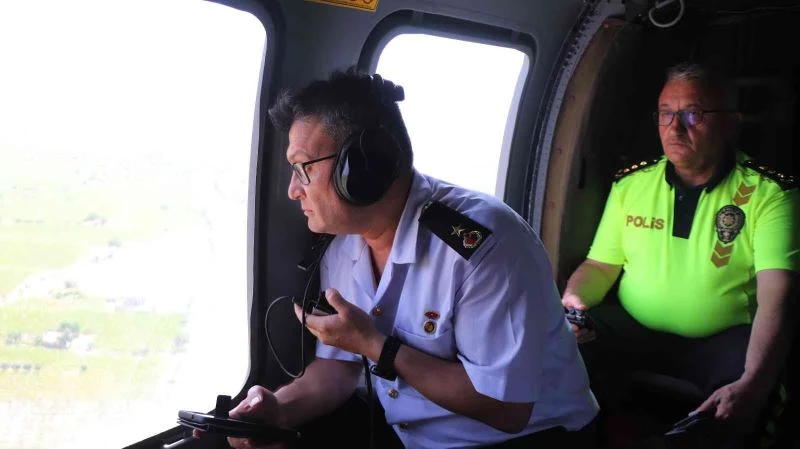 Helikopterli trafik denetiminde sürücüler havadan izlendi
