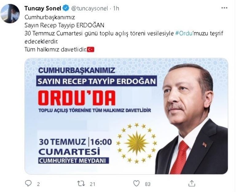 Cumhurbaşkanı Erdoğan Ordu’da toplu açılış törenine katılacak, fındık fiyatlarını açıklayacak
