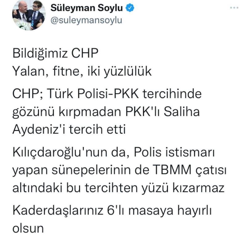 Bakan Soylu: “CHP; Türk Polisi-PKK tercihinde gözünü kırpmadan PKK’lı Saliha Aydeniz’i tercih etti”

