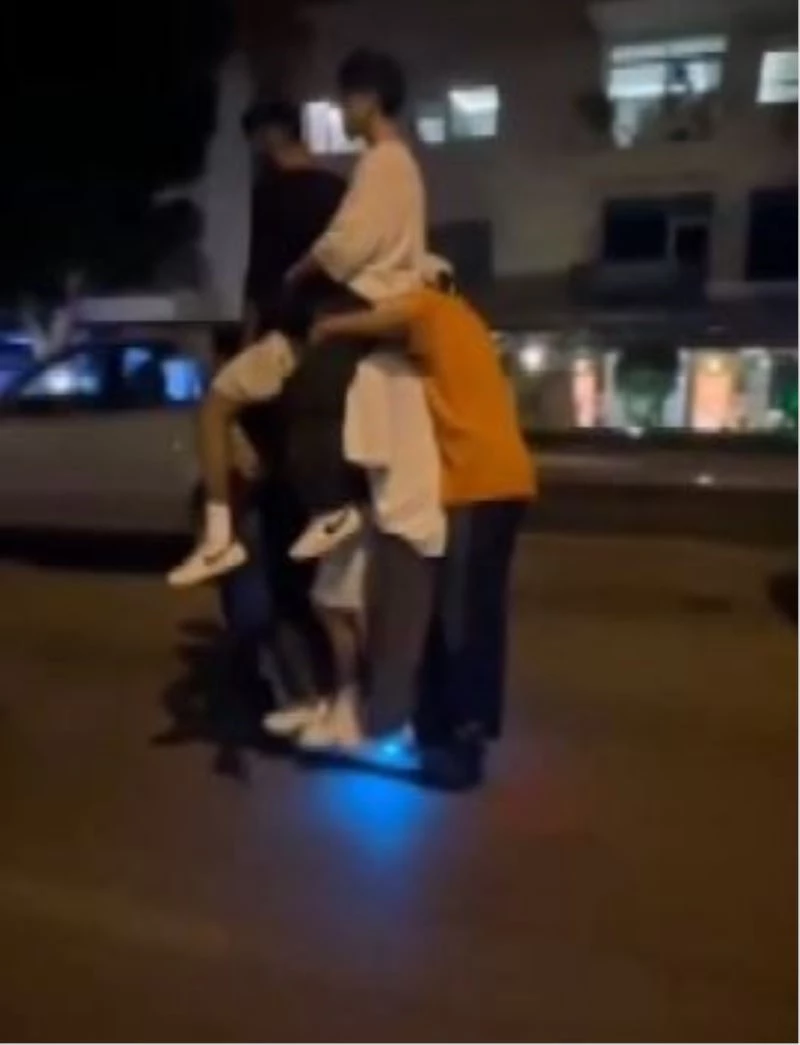 Elektrikli scootera 6 kişi binerek canlarını hiçe saydılar
