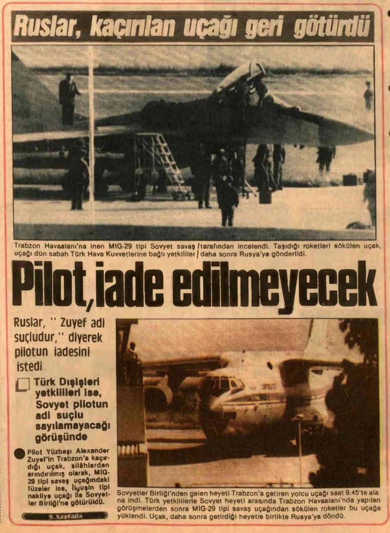 Trabzon’a inen 3 savaş uçağı akıllara MİG-29 savaş uçağını Trabzon’a kaçıran Rus pilot Zuyev’i getirdi
