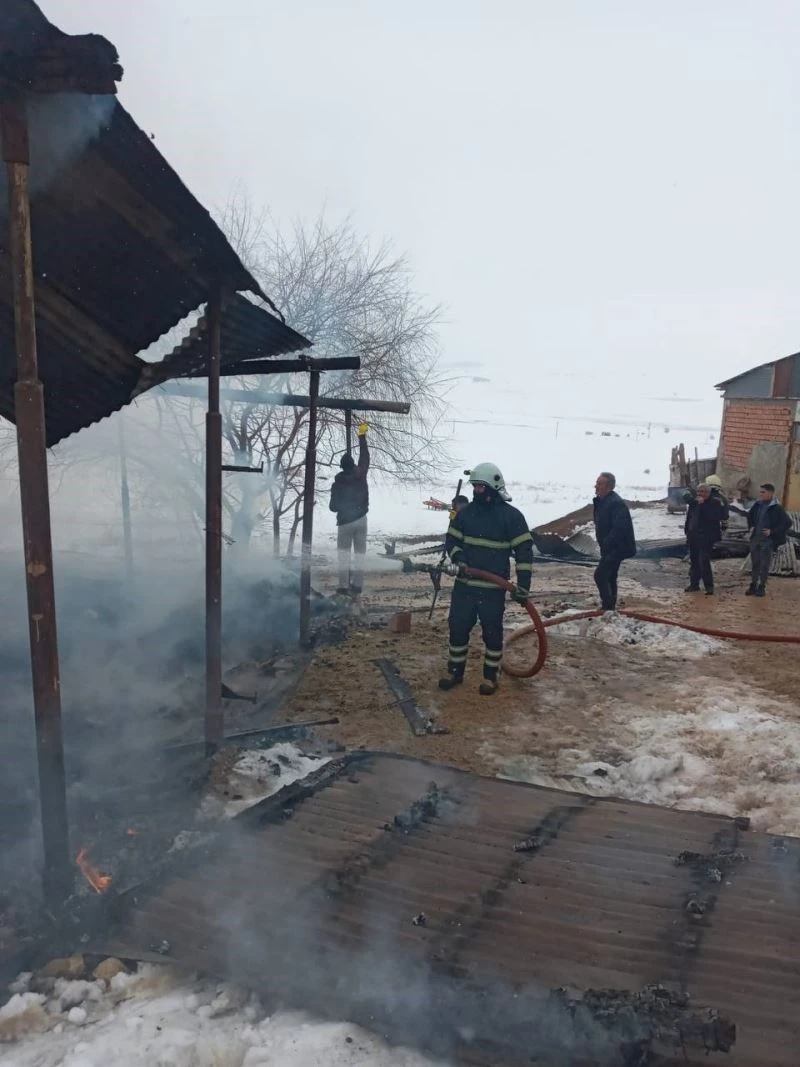 Bayburt’ta ahırda çıkan yangında köpek yavruları ve tonlarca ot yandı
