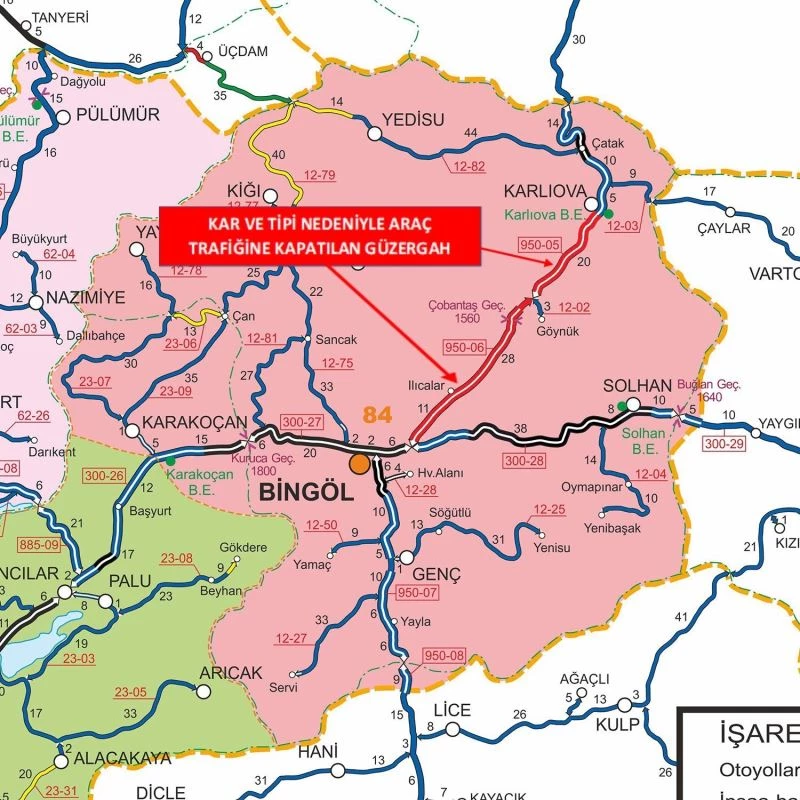 Bingöl-Erzurum karayolu araç trafiğine kapatıldı
