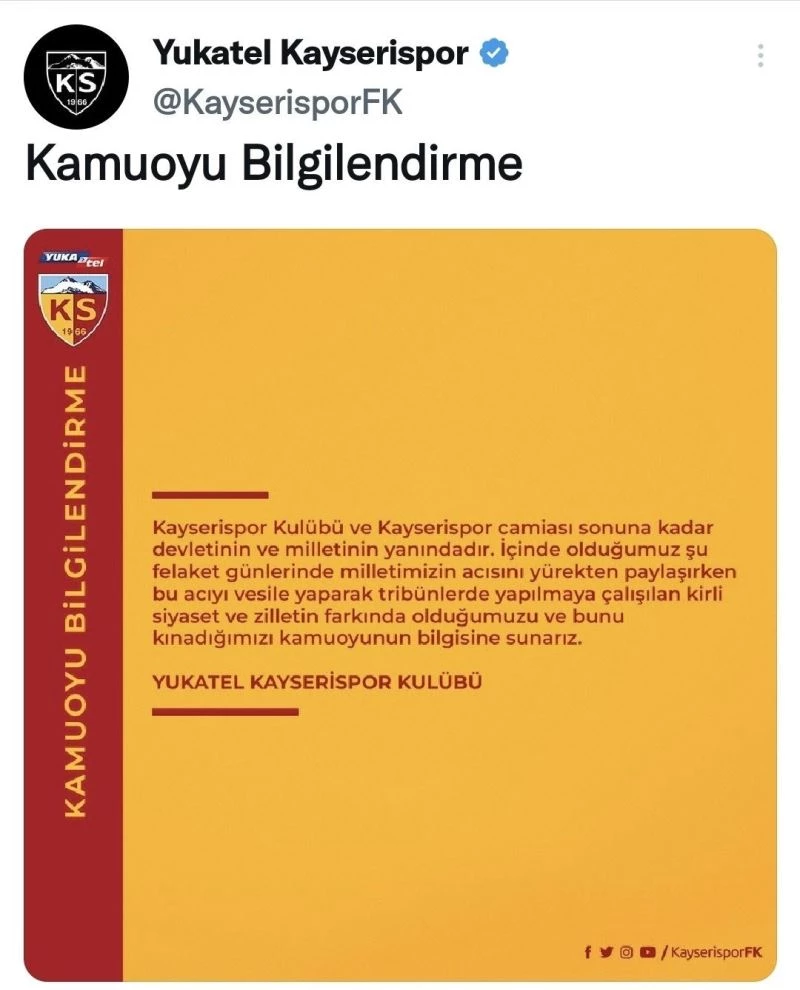 Kayserispor’dan Açıklama: 