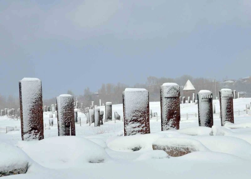 ’Sakin şehir’ Ahlat’ın tarihi mekanlarından kartpostallık kar manzaraları

