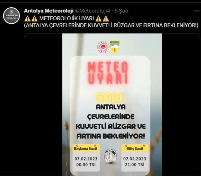 Meteoroloji, Antalya’yı 