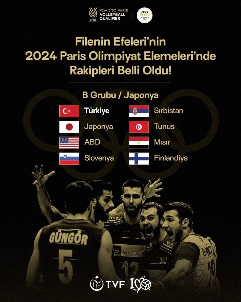 A Milli Erkek Voleybol Takımı, 2024 Paris Olimpiyat Elemeleri’nde B Grubu’nda Japonya, ABD, Slovenya, Sırbistan, Tunus, Mısır ve Finlandiya ile 30 Eylül - 8 Ekim tarihleri arasında mücadele edecek.
