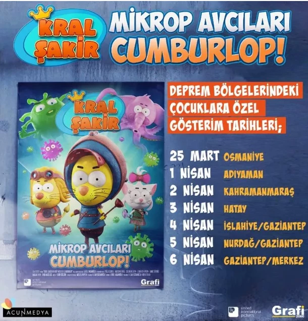 Kral Şakir Mikrop Avcıları Cumburlop filmi sinemadan önce depremzede çocuklarla buluştu
