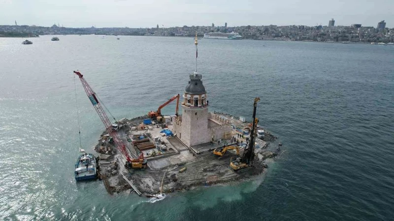 Kız Kulesi’nde sona yaklaşıldı, dron ile havadan görüntülendi
