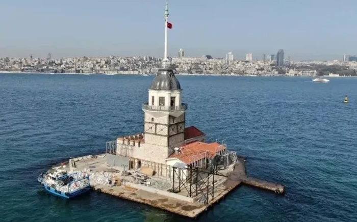 Kız Kulesi’nde sona yaklaşıldı, dron ile havadan görüntülendi