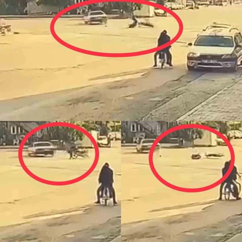 O anlar kamerada: Motosikletle otomobil  çarpıştı, sürücü savruldu
