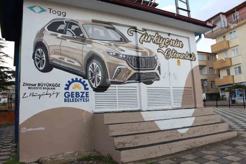 Trafo binası TOGG ve Kızılelma ile süslendi
