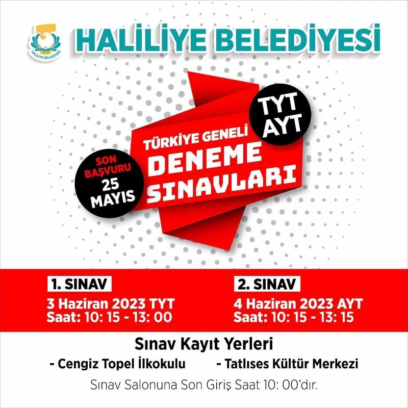 AYT ve TYT’ye hazırlanan gençler için Haliliye’den deneme sınavı
