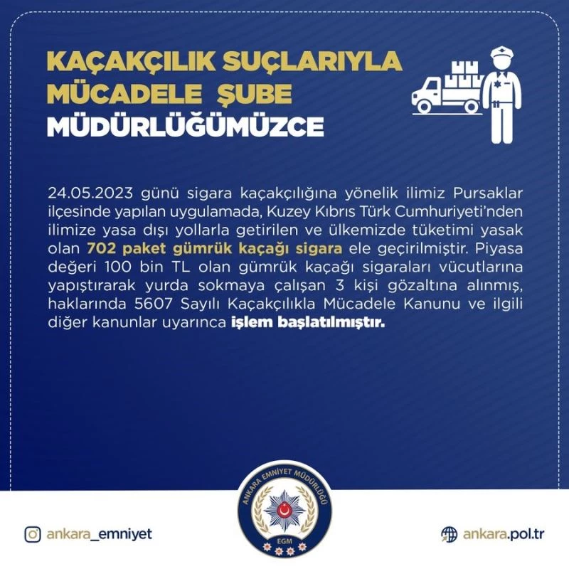 Gümrük kaçağı sigaraları Türkiye’ye sokmaya çalışan 3 kişi gözaltına alındı
