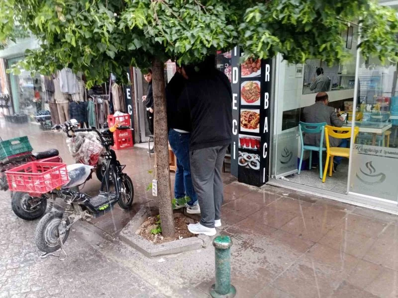 Yağmurdan korunmak için ağacın altına girdiler
