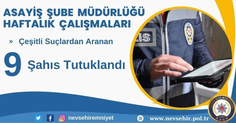 Nevşehir’de 9 şahıs tutuklandı
